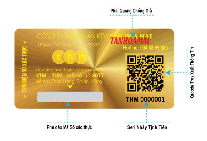 Tem chống hàng giả đa công nghệ  phát sáng, in số serial, QR code, xác thực sms