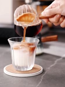 Wooden Handle Double Mouth 180ml Milk Cup Coffee Milk Cup Italian Glass Coffee Measuring Cup Vertical Pattern Mini Milk Cup Si Cup