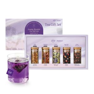 [KKOKDAM] Lovely Blending Tea Gift Set – Premium 5-Flavor Tea Sampler (3 Herbal & 2 Black Tea Blends)  – Loose Leaf Tea Variety Pack in Glass Jars – Unique Korean Gift Box for Women Mom & Tea Lovers