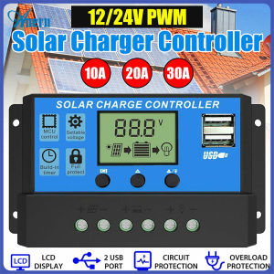 Anern 30A PWM Solar Charge Controller 12V/24V Battery Regulator Solar Panel Controller LCD Display with Dual USB Port