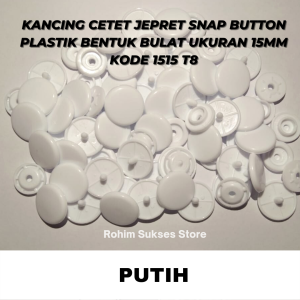 Kancing Cetet Jepret Snap Button Plastik Bentuk Bulat Ukuran 15mm KODE 1515 T8 - PUTIH