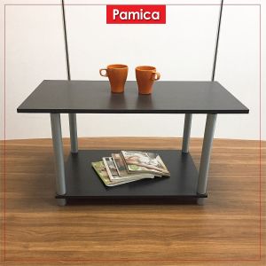 PAMICA Flexipole No Tools Required Coffee Table - Elegant and Sturdy Black Oak Wood Composite Living Room Furniture with Plastic Legs and Frame
