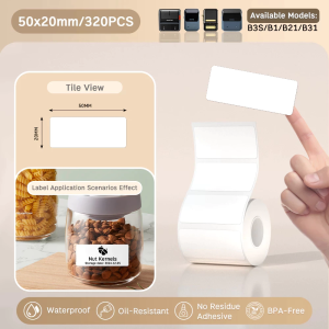 NIIMBOT B1/B21/B21Pro/B3S/B31 White Label Sticker Waterproof Oil Proof No Glue Residue Thermal Circ