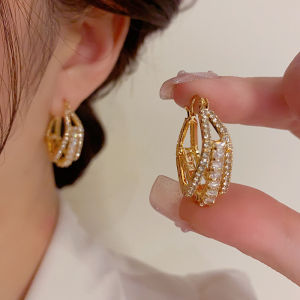 Frascati Korean New Fashion Jewelry Gold Plated Simple Square Multilayer Layer Zircon Earrings Elegant Womens Daily Work Accessories