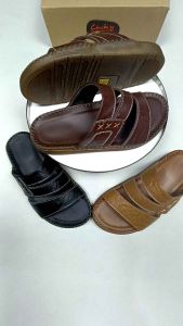 Dép nam quai chéo quai ngang da bò thật DM017 đế doctor may đế bản thoáng trẻ trung