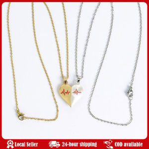 2Pcs Electrogram Couple Necklaces Wishing Stone Necklace Heart Broken Stitching Necklace Magnet Stone Clavicle Chain Fashion Heart ECG Magnet Necklace for Couple Women Simple Heart Shaped Stitching Pendant DIY Jewelry Accessories Valentine Gifts