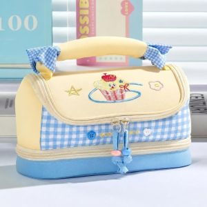 INNEED Thêu kẻ sọc Hộp đựng bút chì Dung lượng lớn Màu Dopamine của INS Hộp đựng văn phòng phẩm Di động Túi đựng văn phòng phẩm dành cho sinh viên