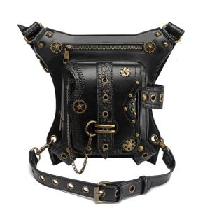 Punk Belt Bag Grommet Shoulder Waist Bags Women PU Leather Casual Purse Bag for Women Casual Waist Purse Wallet