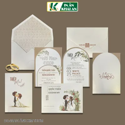 24A31 - Thiệp cưới dạng ngang 18.5x12.5cm chất liệu giấy Ánh Kim Thơm dày 210gsm (đã bao gồm in nội dung)