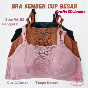 3 Pcs Bra Kemben Cup Besar Bh Wanita Tanpa Kawat Gratis Celana Dalam Jumbo