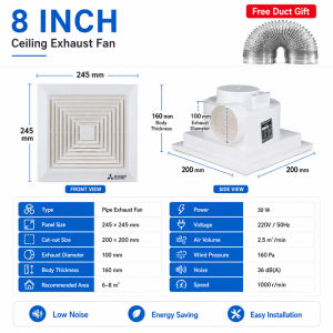 Ceiling Mounted Exhaust Fan 8 Inch 10 Inch 12 Inch Fast Air Ventilation Energy Saving Quiet Fan for Kitchen Bathroom
