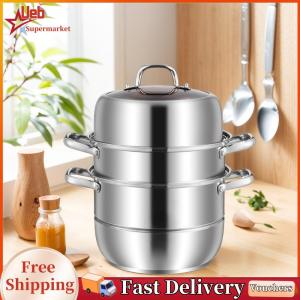 [Ueb]11inch 3 Tier Stainless Steel with Lid&Handle Steamer Pot Thick Food Steamer for Vegetable Dumpling Stock Sauce Food