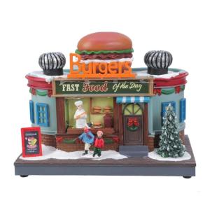Christmas Decoration Music Box With Rotating Burgers French Fries Ice Cream LED Lighted Fast Shop Ornament Gifting