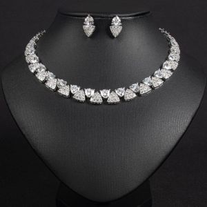 YESMILE Shiny Zirconia Necklace Earring Set Pave Setting Triangle Shape Bridal Jewelry Set Luxury Clavicle Choker Party Jewelry Set For Women