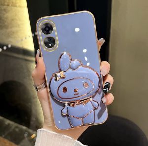 เคสโทรศัพท์มือถือ สำหรับรุ่น OPPO A60 A38 A18 A98 A58 A78 เคสขาตั้งมายเมโลดี้ my melody พร้อมกระจก เคสลายการ์ตูนน่ารัก เคสนิ่ม กันกระแทก ฝาหลัง สีดำ สีม่วง (พร้อมส่งจากไทย)