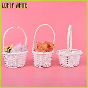 Lofty White ตะกร้าผ้าทอพลาสติกขนาดเล็ก1ชิ้นกระเป๋าปิคนิคสำหรับใส่ชาหวาย