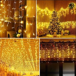 4M Lampu Raya hari raya lights Led Fairy String Lights Curtain Icicle String Light droop 0.40.6m 8modes Ip67 Waterproof Hari Raya Decoration 2024
