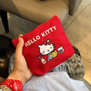Kawaii Fashion Red Hello Kitty Women Large Capacity Makeup Bag Cute Girls Travel Storage Bag Zero Wallet Gifts