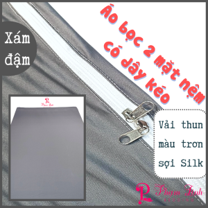 [Xám đậm] Áo bọc nệm 2 mặt dây kéo vải thun sợi siu (silk) màu trơn Hàn Quốc vỏ bọc bảo vệ nệm [Size 08m->2m2] [Độ dày: 5->30cm]
