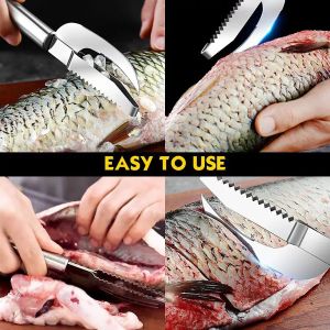 Multifunctional Stainless Steel Fish Scales Scraper / Fish Knife Scraping Digging Cleaning / Shrimp Peeler / Shrimp Cleaner Knife / Shrimp Line Cutting / Kitchen Gadgets for Seafood Peeling