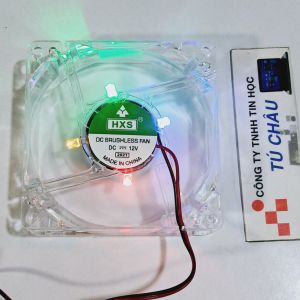 Quạt Case 8Cm / Dày 2.5Cm Điện áp DC 12V (Đèn Led 4 màu - Có ốc vặn)