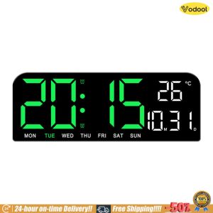 [VOS] LED Digital Alarm Clock Electronic Wall Clock Multifunctional Bedside Alarm Clock Boarderless Wall-mounted Clock for Home Office
