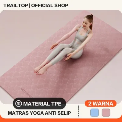 Matras Yoga TPE Tebal 8mm dengan Garisan Penyelarasan Postur 2 Warna Anti Selip untuk