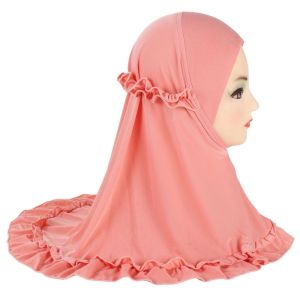 GENENIC Dễ thương Khăn hijab viền nhún Với những nếp nhăn Mềm mại Mũ turban Thanh lịch Thoáng khí Khăn trùm đầu của cô gái Quần áo trẻ em