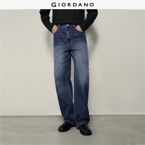 GIORDANO Korea Men Jeans Mid Rise Wahsed Denim Jeans Five-Pocket Loose Fit Trendy Fashion Casual Straight Jeans 01115750