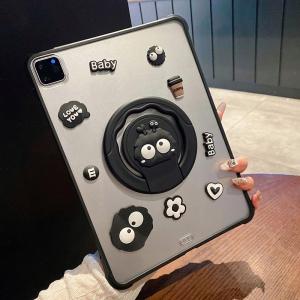 Cartoon Coal Ball Tablet Case For Samsung Tab 360° Rotating Round Holder Frosted Acrylic Anti-fall Tablet Back Cover For SAM Tab A9 A11 + S7 S8 S9 FE S10 Lite 8.7 10.9 11 12.4 inch Matte Hard Shockproof Pad Casing With Rotatable Stand