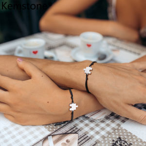 Kemstone Personalized Puzzle Couple Bracelets Stainless Steel Adjustable Matching Gift for Lovers