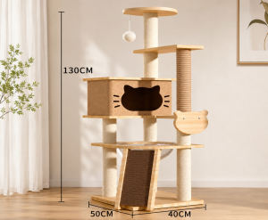 Greenpets Large Cat Tree Double Space Capsule Multi-Level Fun with Stable & Multi-Level Durable Sisal Posts for Scratching Cozy Cuddle for Rest Natural Wood Design