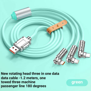 CoAce 3in1 6A 120W USB Fast Charger Cable For iPhone Micro USB C Type-C 8-Pin Charging Cable 180° Rotation Liquid Silicone Cable Micro Usb Cable For Huawei Samsung Xiaomi Wird Cord