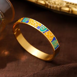 Best-selling stainless steel enamel bracelet for women in Europe and America  18K Vacuum-plated fashion retro oil-painted titanium steel bracelet