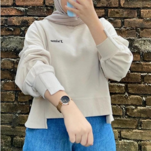 AIME BORDIR SWEATER CREWNECK FLEECE WANITA
