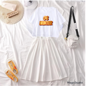 1 Pasang Baju Crop Oversized Dan Rok Panjang Premieum Cocok Untuk Remaja Motif 06 Winter