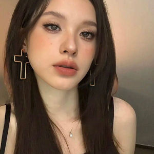 Hmeme ต่างหูไม้กางเขนโลหะใหม่สำหรับผู้หญิงต่างหูห่วงห้อยต่างหูเครื่องประดับสำหรับงานเลี้ยงของขวัญ