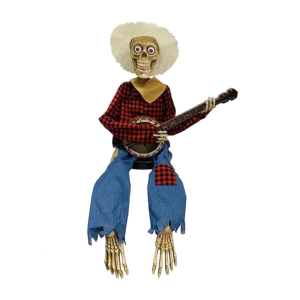 Halloween Banjo Playing Skeletons Decorations Outdoor/Indoor Halloween Party Decors Animated Skull with Light Up eye