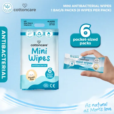 Cottoncare™ Mini Antibacterial Plant-Based Disinfecting Water Wipes Unscented Baby Infant Biodegradable Alcohol Free