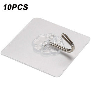 10PCS Transparent Wall Hooks Holder Self Adhesive Door Wall Hangers Strong Adhesive Hooks for Kitchen Bathroom Storage