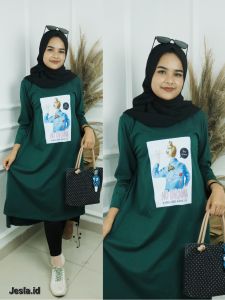 Pabrik Baju No Drama Midi Dress Combed Aplikasi Sablon Tunik Wanita Jumbo Viral Terbaru