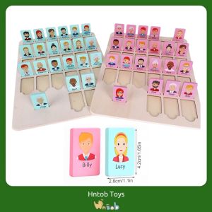 Hntob Wooden Guess Who I Am Toy Logical Reasoning Memory Board Early Educational Parent-Child Set