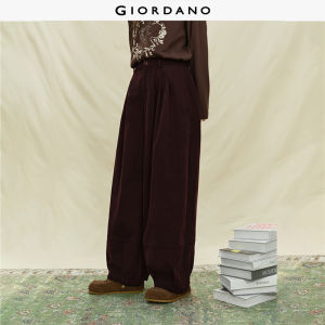 Giordano Women Corduroy-Knitted Wide-Leg Pants with Half-Elastic Waist & Pleats Free Shipping 18415221