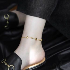 LL 18K GOLD titanium steel Fashion splicing small golden ball temperament anklet B3407