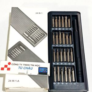 Bộ dụng cụ sửa chữa gồm 24 món tua vít Đầu Dẹp bake (chữ thập) hình sao 6 cánh tam giác và các đầu khác.
