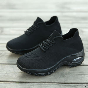 Best Sellers Women Korean Fashion Comfort Air Cushion Sneakers Laces Lightweight Breathable Thick Sole Casual Rubber Walking Shoes For Women
