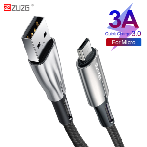 ZUZG 5A Micro USB Cable LED Fast Charging Micro usb Cable For Xiaomi Redmi 4 Note 5 Pro Samsung Android Mobile Phone Cables 1M