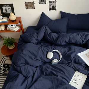 Dansunreve 4in1 Solid Color Bedding Set Washed Cotton Fitted Bedsheet Set with Quilt Cover Pillowcase Black/grey/blue/white/grey High Quality Fitted Sheet Set Soft Single Queen King Size