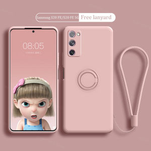 Phone Case For Samsung Galaxy S22 / S22+ / S22 Ultra / S21 / S21+ / S21 Ultra / S21 FE / S20 FE 5G Casing Liquid Silicone Ring Bracket Soft TPU Back Cover With Lanyard