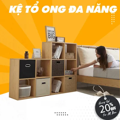 Kệ gỗ tổ ong đa năng dùng làm kệ để đồ phong cách mới hiện đại dễ dàng lắp đặt kích thước đa dạng
